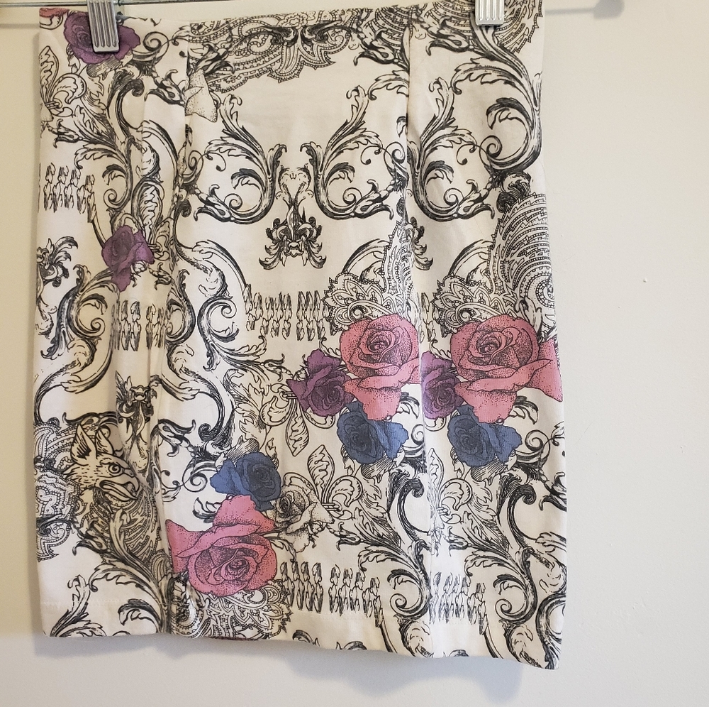 Betsey Johnson Skull Floral Mini Skirt